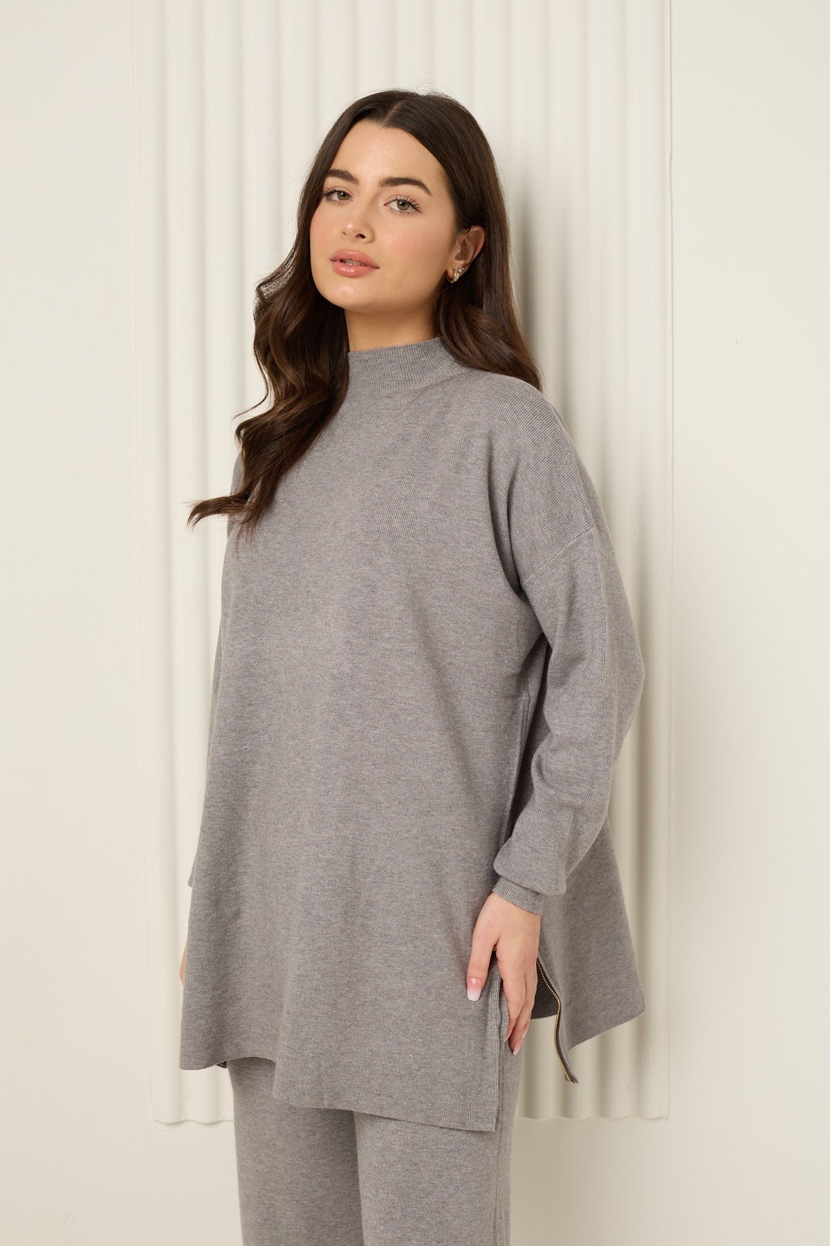 Side zip detailed co-ord in Grey