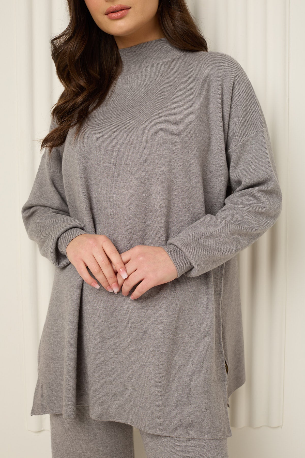 Side zip detailed co-ord in Grey