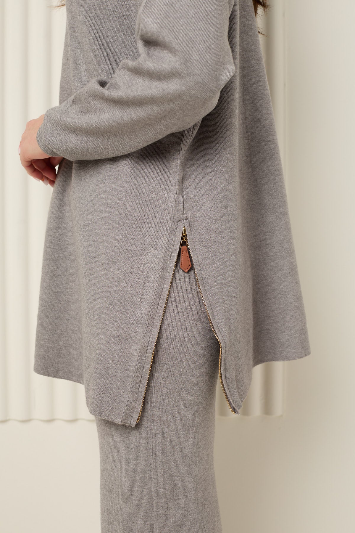 Side zip detailed co-ord in Grey