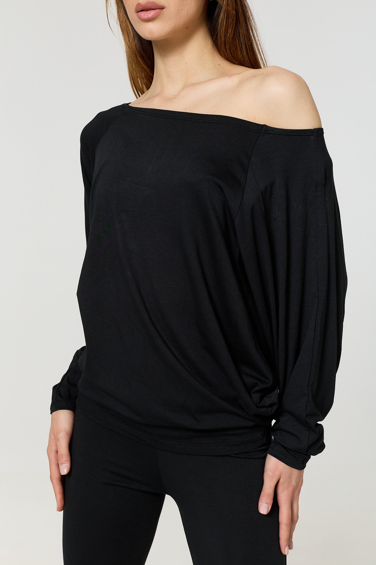 Batwing off the shoulder co-ord in Black