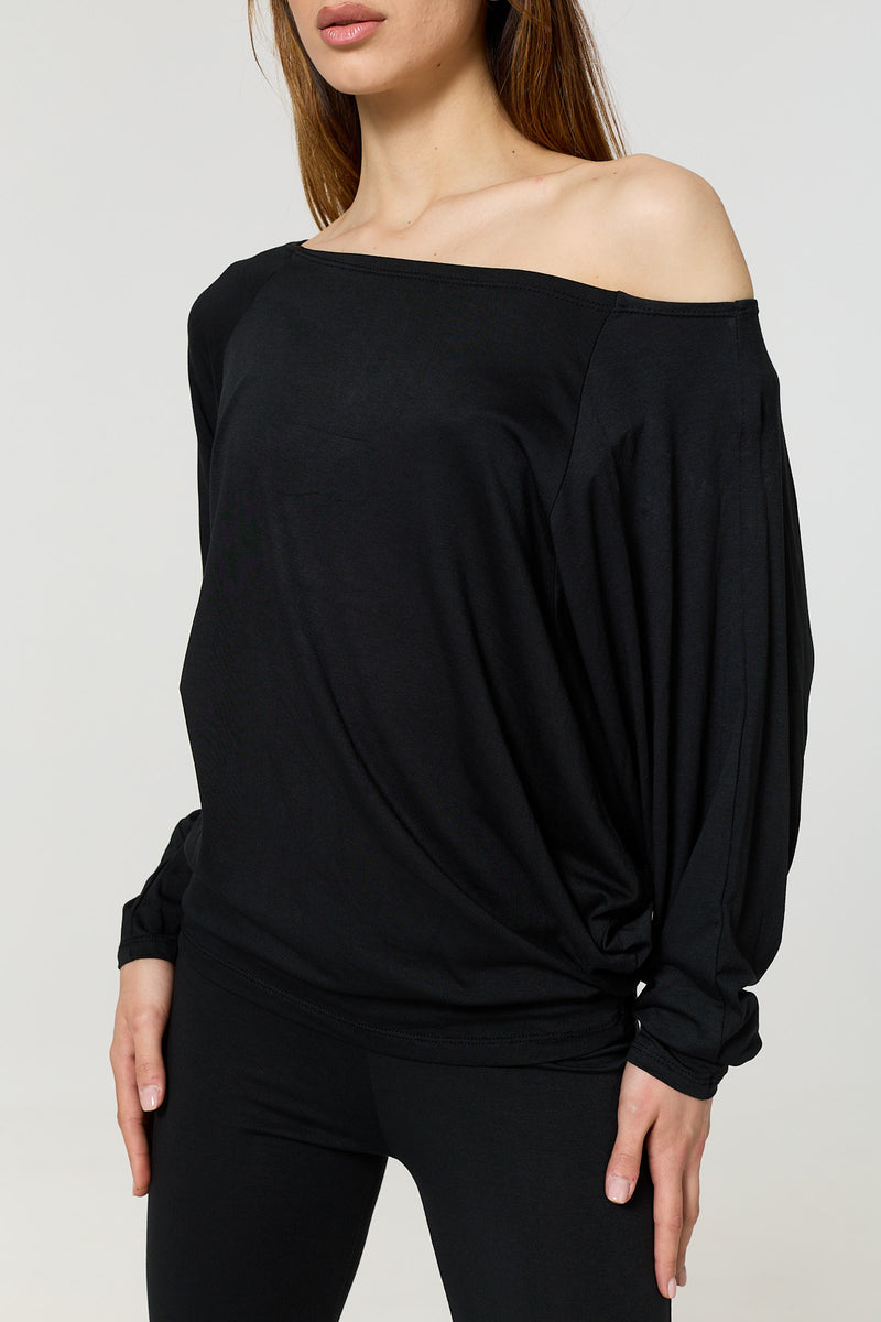 Batwing off the shoulder co-ord in Black