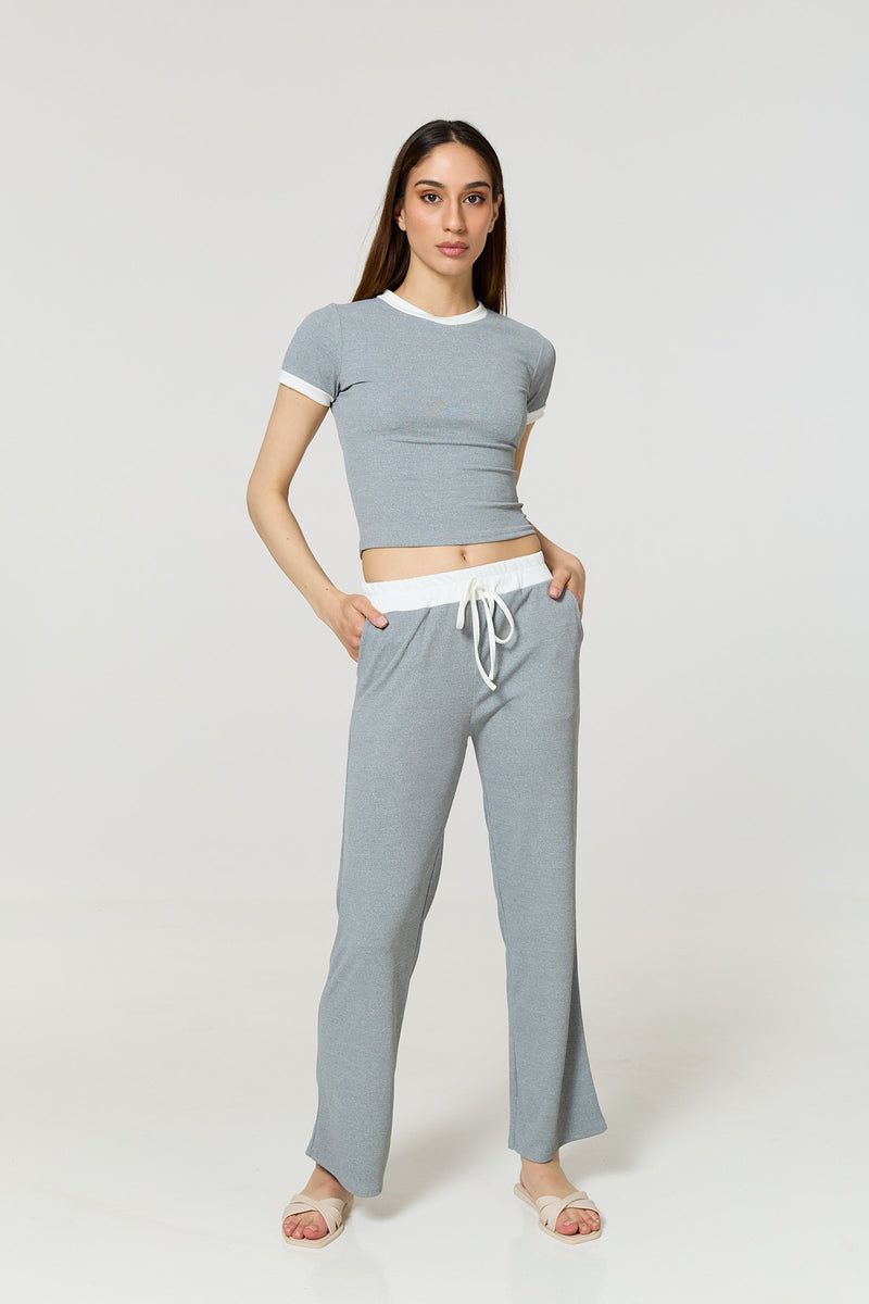 Contrast ribbed co-ord in Grey