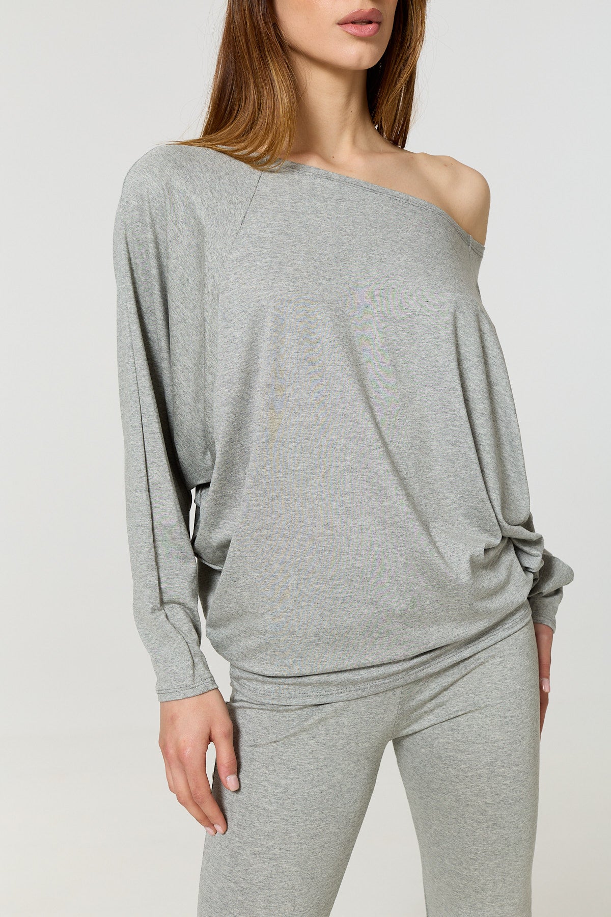 Batwing off the shoulder co-ord in Grey