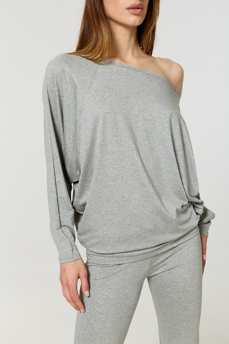 Batwing off the shoulder co-ord in Grey