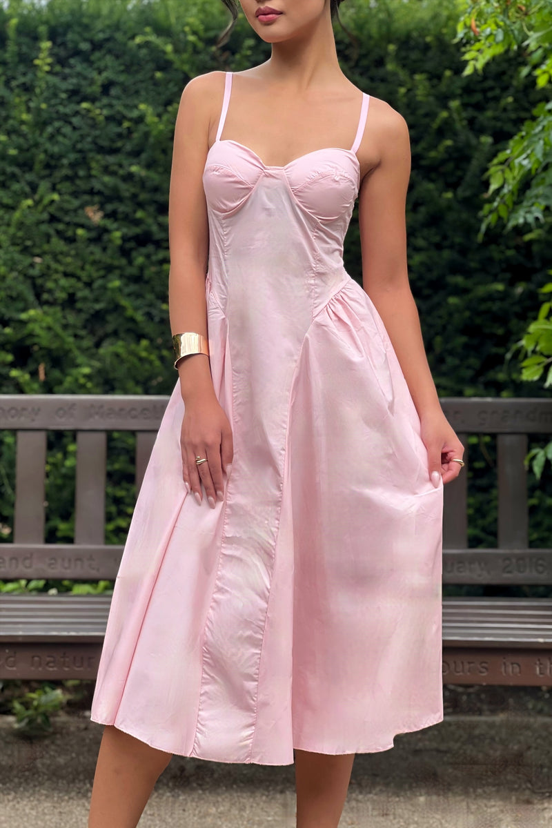 Milkmaid midi dress in Pink