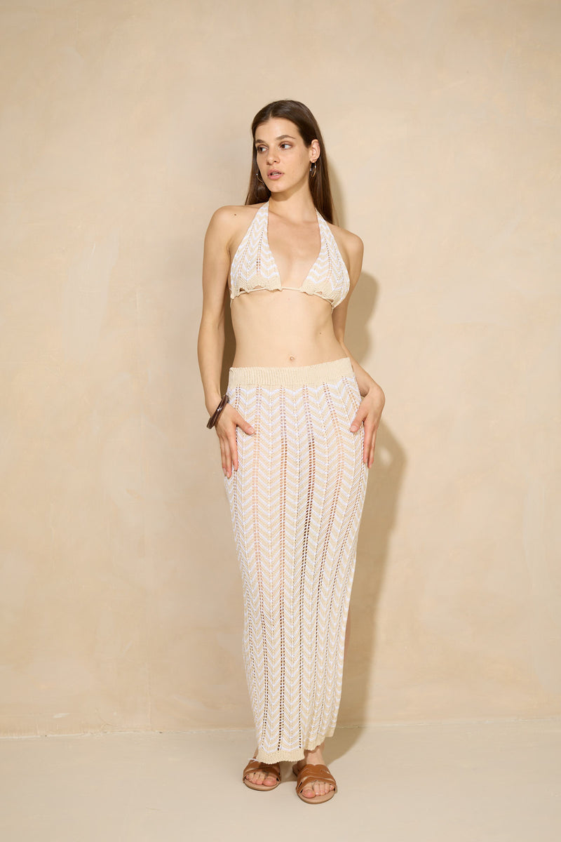 Crochet bra skirt set in Beige