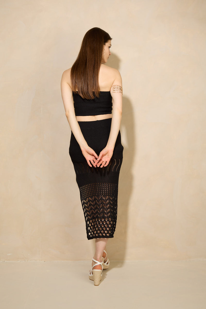 Crochet bandeu skirt set in Black