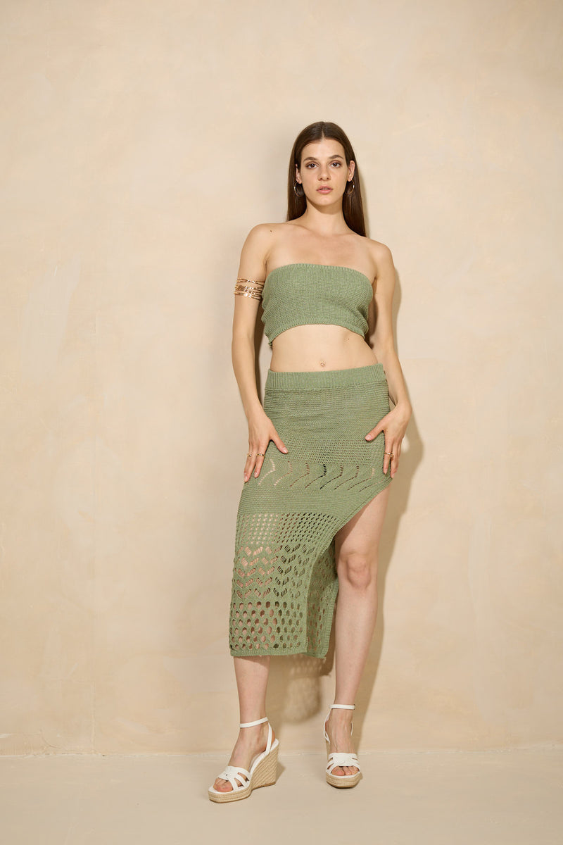 Crochet bandeau skirt set in Green
