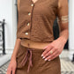 Textured button vest co ord in Brown