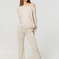 Batwing off the shoulder co-ord in Beige