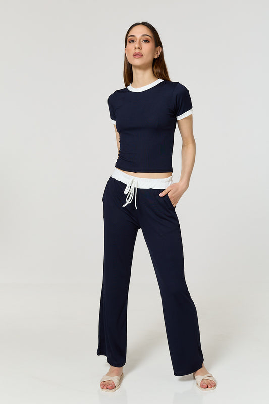 Contrast ribbed co-ord in Navy