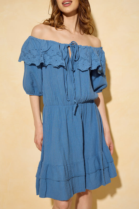 Textured gypsy dress in blue