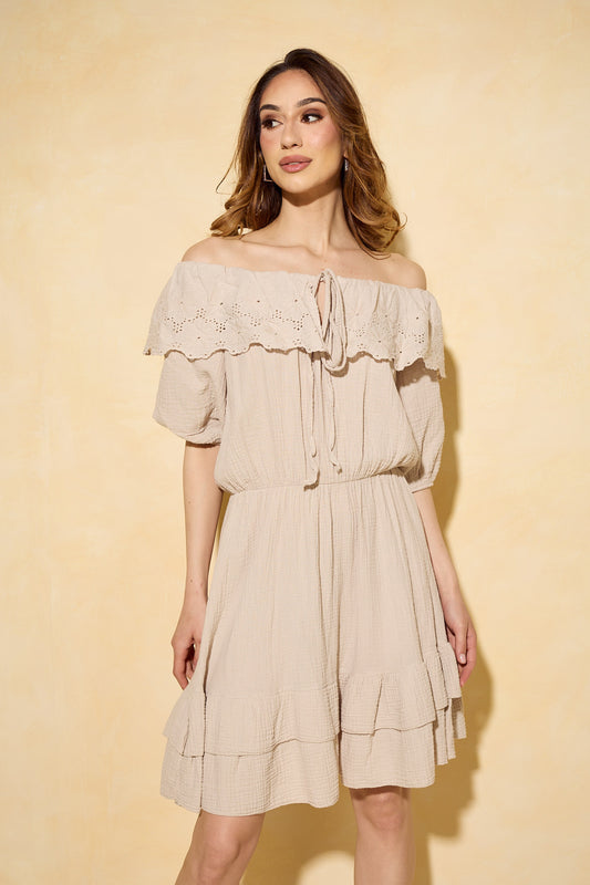 Textured gypsy dress in beige