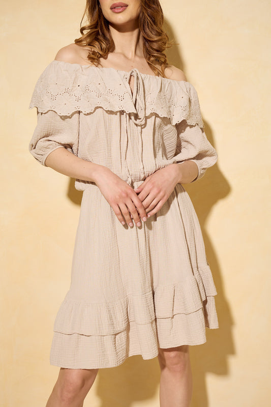 Textured gypsy dress in beige