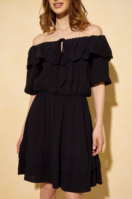 Textured gypsy dress in black