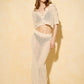 Crochet button top skirt set in beige