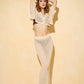 Crochet button top skirt set in beige