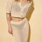 Crochet button top skirt set in beige