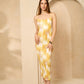 Zig zag printed ribbed dress in Yellow