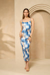 Zig zag printed ribbed dress in Blue