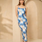 Zig zag printed ribbed dress in Blue