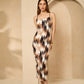Zig zag printed ribbed dress in Brown