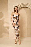 Zig zag printed ribbed dress in Brown