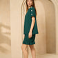 Cheesecloth gold button shoulder short set in Emerald