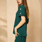 Cheesecloth gold button shoulder short set in Emerald