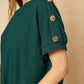 Cheesecloth gold button shoulder short set in Emerald