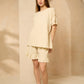 Cheesecloth gold button shoulder short set in Beige