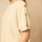 Cheesecloth gold button shoulder short set in Beige