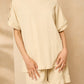 Cheesecloth gold button shoulder short set in Beige