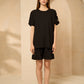 Cheesecloth gold button shoulder short set in Black