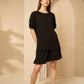 Cheesecloth gold button shoulder short set in Black
