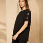 Cheesecloth gold button shoulder short set in Black