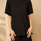Cheesecloth gold button shoulder short set in Black