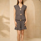Cheesecloth gold button short set in Grey
