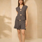 Cheesecloth gold button short set in Grey