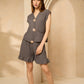 Cheesecloth gold button short set in Grey