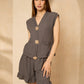 Cheesecloth gold button short set in Grey