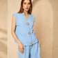 Cheesecloth gold button short set in Sky
