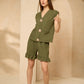 Cheesecloth gold button short set in Khaki