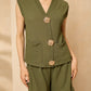 Cheesecloth gold button short set in Khaki