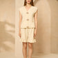 Cheesecloth gold button short set in Beige