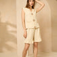 Cheesecloth gold button short set in Beige