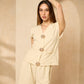 Cheesecloth gold button short set in Beige