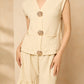 Cheesecloth gold button short set in Beige