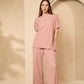 Cheesecloth trouser set with gold button shoulders in Pink