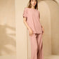 Cheesecloth trouser set with gold button shoulders in Pink
